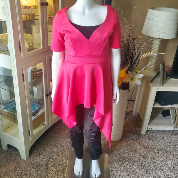 Watermelon Pink Plus Size Peplum Top - Picture 2 of 4